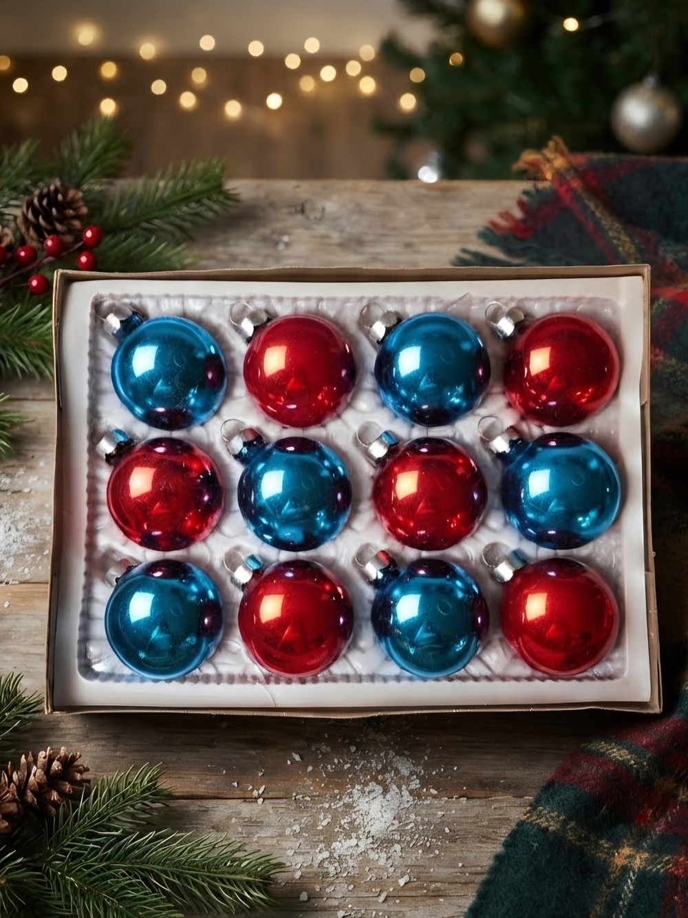 Vintage Glass Christmas Ornaments Set in box